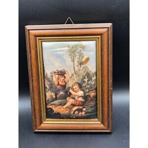 625 - Vintage Italian Silk Finish Print in Gilt Wood Frame, 3x5